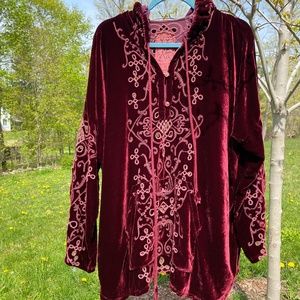 Johnny Was Velvet Embroidered Eyelet Tunic Top